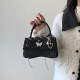 Pearl Chain Small Square Shoulder Bag Retro Butterfly Messenger Bags