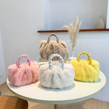Fluffy Shoulder Handbags Solid Color Crossbody Bag