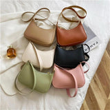 Retro Solid Handbag Pu Leather Shoulder Underarm Bag Casual Ladies Handbags