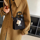 Plush Crossbody Bag with Pendant Soft Shoulder Bag