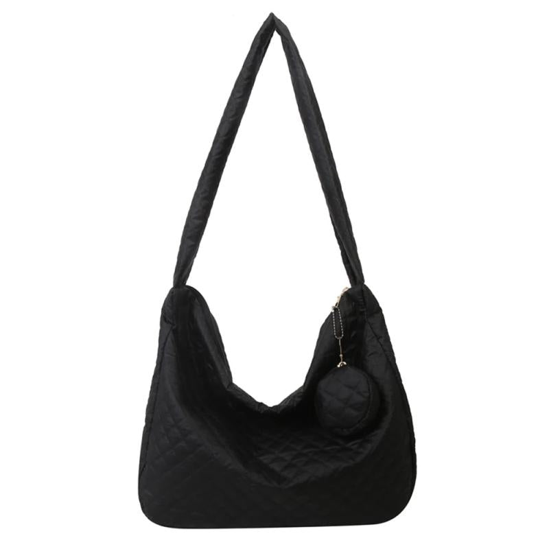 Nylon Quilted Shoulder Handbag Large Capacity with Small Purse