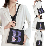Purple Flower Commuter Shoulder Bag Initial Name Letter Print Bag Square Tote