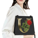 Golden Flower Commuter Shoulder Bag - Initial Name Letter Print