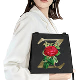 Golden Flower Commuter Shoulder Bag - Initial Name Letter Print