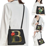Golden Flower Commuter Shoulder Bag - Initial Name Letter Print