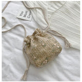 Straw Woven Flower Embroidery Shoulder Bag for Women