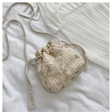 Straw Woven Flower Embroidery Shoulder Bag for Women