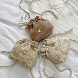 Straw Woven Flower Embroidery Shoulder Bag for Women