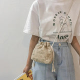 Straw Woven Flower Embroidery Shoulder Bag for Women
