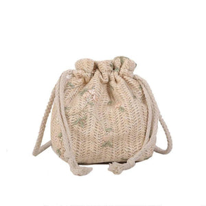 Straw Woven Flower Embroidery Shoulder Bag for Women