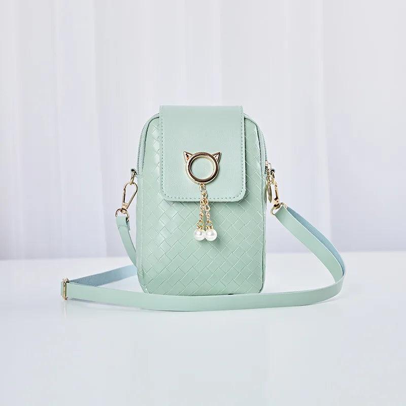 Small Crossbody Bags Women Woven Pearl Tassel Shoulder Messenger Bag Clutch