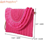 Vintage Straw Woven Crossbody Bag Wallet Soft Solid