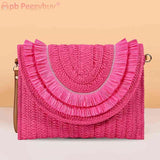 Vintage Straw Woven Crossbody Bag Wallet Soft Solid