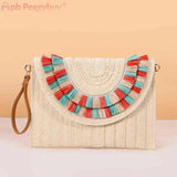 Vintage Straw Woven Crossbody Bag Wallet Soft Solid