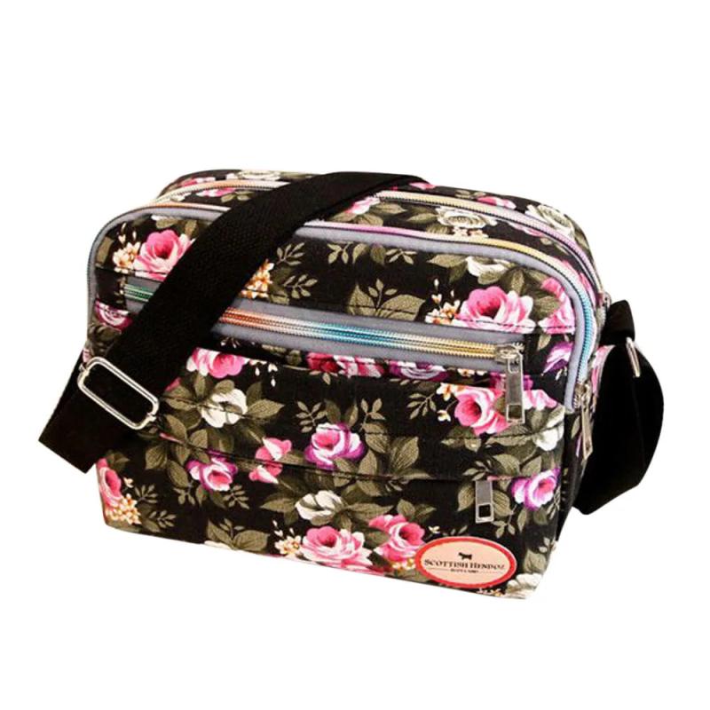 Women's Casual Canvas Shoulder Cloth Bag Flowers Printing Shopping Bag
