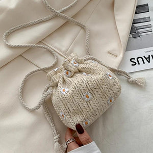 Straw Weave Bucket Bags Rattan Women Summer Beach Shoulder Bags Handbags Totes