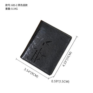 Men's Long Leather Wallet Cowhide Bamboo Embossed Coin Purse