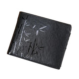 Men's Long Leather Wallet Cowhide Bamboo Embossed Coin Purse