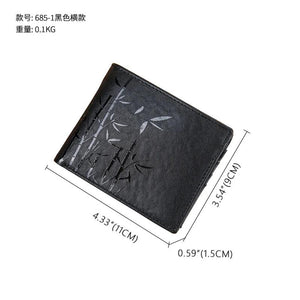 Men's Long Leather Wallet Cowhide Bamboo Embossed Coin Purse