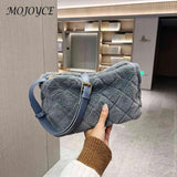 Autumn Winter Ladies Crossbody Rhombus Pattern Plush Underarm Bag