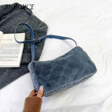 Autumn Winter Ladies Crossbody Rhombus Pattern Plush Underarm Bag