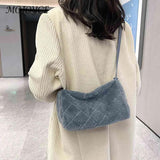 Autumn Winter Ladies Crossbody Rhombus Pattern Plush Underarm Bag