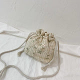 Women Drawstring Straw Beach Bags Crossbody Handbags