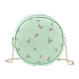 Embroidery Handbag Crossbody Bag Leaves Pattern Round Bag for Women