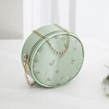 Embroidery Handbag Crossbody Bag Leaves Pattern Round Bag for Women