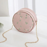 Embroidery Handbag Crossbody Bag Leaves Pattern Round Bag for Women