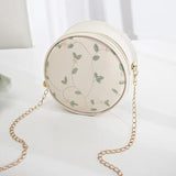 Embroidery Handbag Crossbody Bag Leaves Pattern Round Bag for Women
