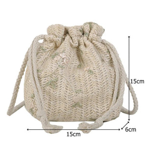 Straw Small Drawstring Crossbody Bags with Lace Flower Decor