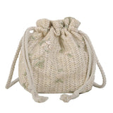 Straw Small Drawstring Crossbody Bags with Lace Flower Decor