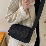 Quilted Rhombus Crossbody Sling Bag Small Square Flap Pocket Wide Strap