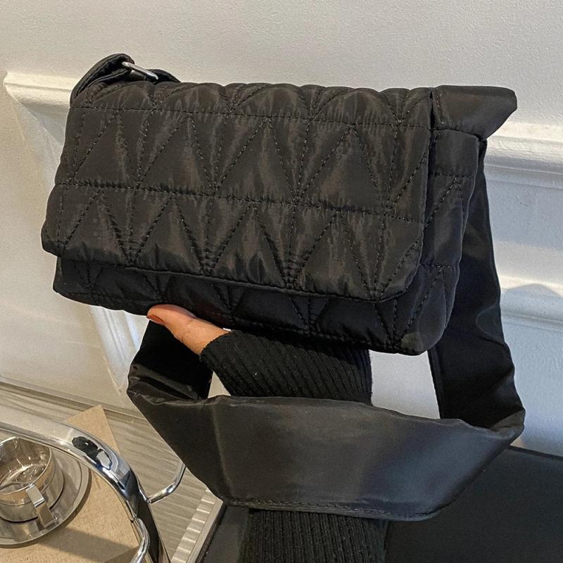 Quilted Rhombus Crossbody Sling Bag Small Square Flap Pocket Wide Strap