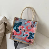 Striped Canvas Tote Bag High Women Girls Beach Handbag
