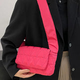 Quilted Rhombus Crossbody Sling Bag Small Square Flap Pocket Wide Strap