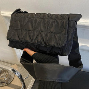 Quilted Rhombus Crossbody Sling Bag Small Square Flap Pocket Wide Strap