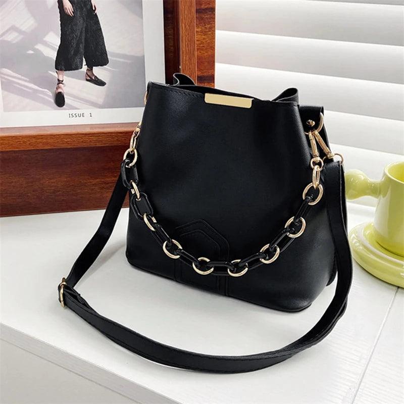 Chain Handle Shoulder Bag Large Capacity Bucket Handbag