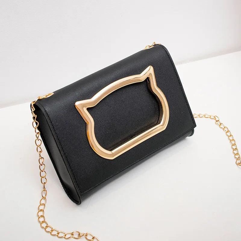 Cartoon Handbags Women Shoulder Mini Crossbody Bag Metal Cat Strap Female Clutch