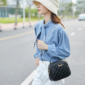 Ladies Rhombus Zipper Messenger Bag with Shoulder Strap