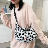 Cows Pattern Plush Tote Bag Large Capacity Shoulder Crossbody Bags