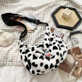 Cows Pattern Plush Tote Bag Large Capacity Shoulder Crossbody Bags