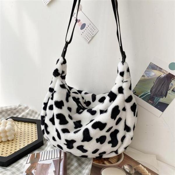 Cows Pattern Plush Tote Bag Large Capacity Shoulder Crossbody Bags