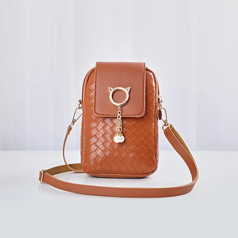 Mini Cross-body Phone Shoulder Bag Woven Pearl Tassel Cover Female Bag