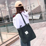 Women Corduroy Canvas Tote Handbag Reusable Shoulder Bag Girls Casual Shopping