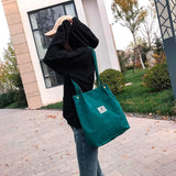 Women Corduroy Canvas Tote Handbag Reusable Shoulder Bag Girls Casual Shopping