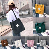 Women Corduroy Canvas Tote Handbag Reusable Shoulder Bag Girls Casual Shopping