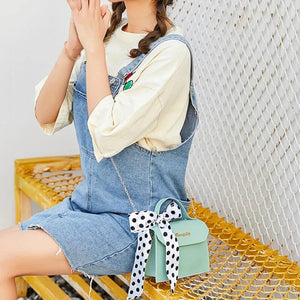 Solid Colors Crossbody Bag Retro Scarf Chain Handbag