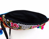 Vintage Hmong Tribal Embroidered Shoulder Bag with Pom Charm